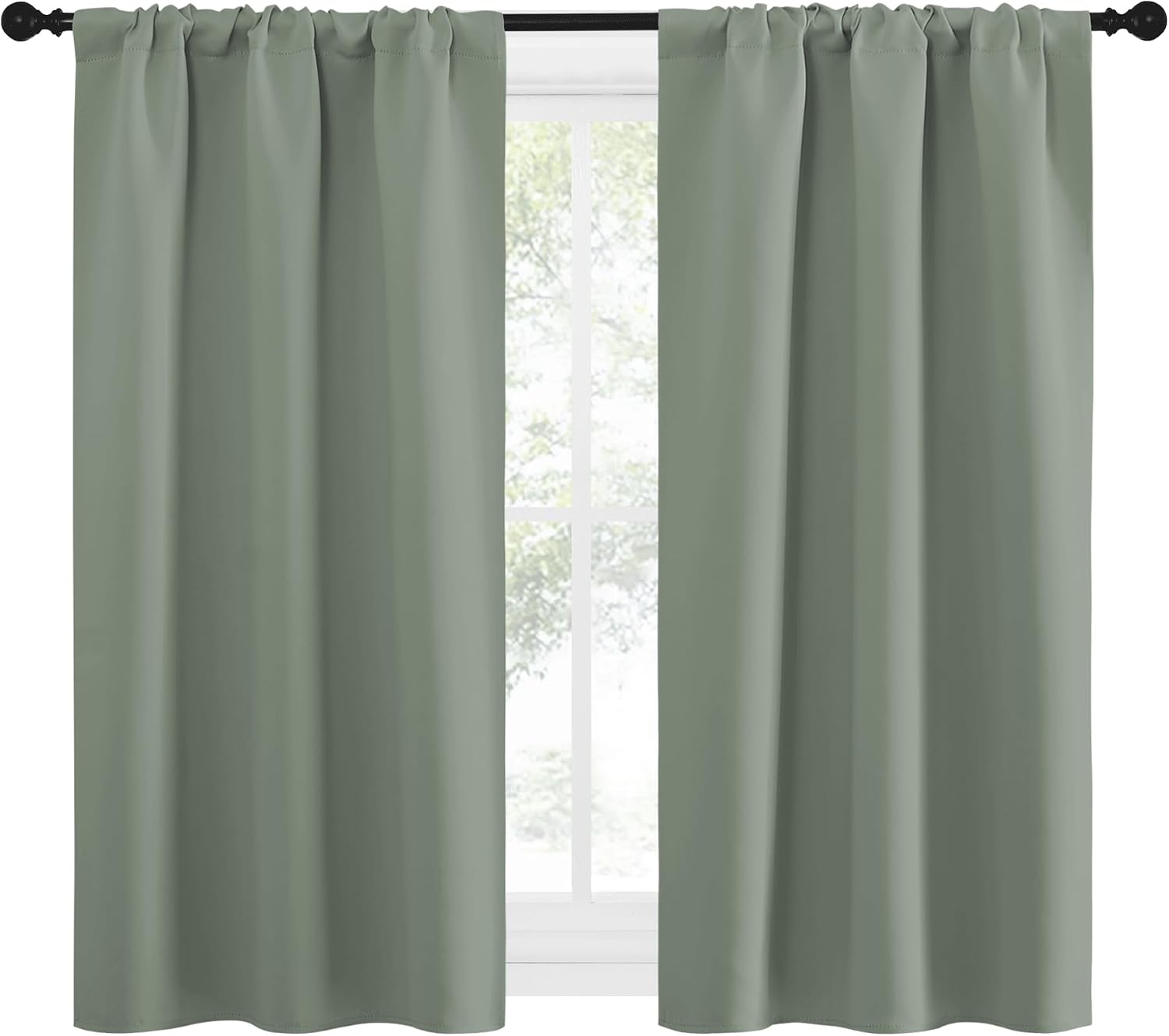 NICETOWN Window Curtains Blackout Drapes - Thermal Insulated Solid Rod Pocket Blackout Curtains/Draperies for Living Room (Sage Green…
