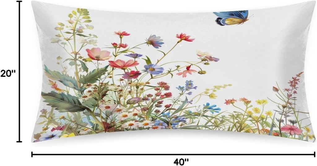 Flower Watercolor Butterfly Satin Silk Pillowcase for Hair and Skin Pillow Cases King Size Soft Silk Pillow Case with Envelope Closure…