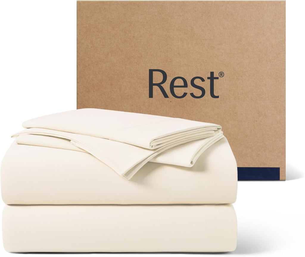 Rest ® Evercool®+ Cooling Sheet Set, Queen Size, Snow Ivory, Breathable Bed Sheets for Hot Sleeper and Night Sweats, with Pillowcases, with…