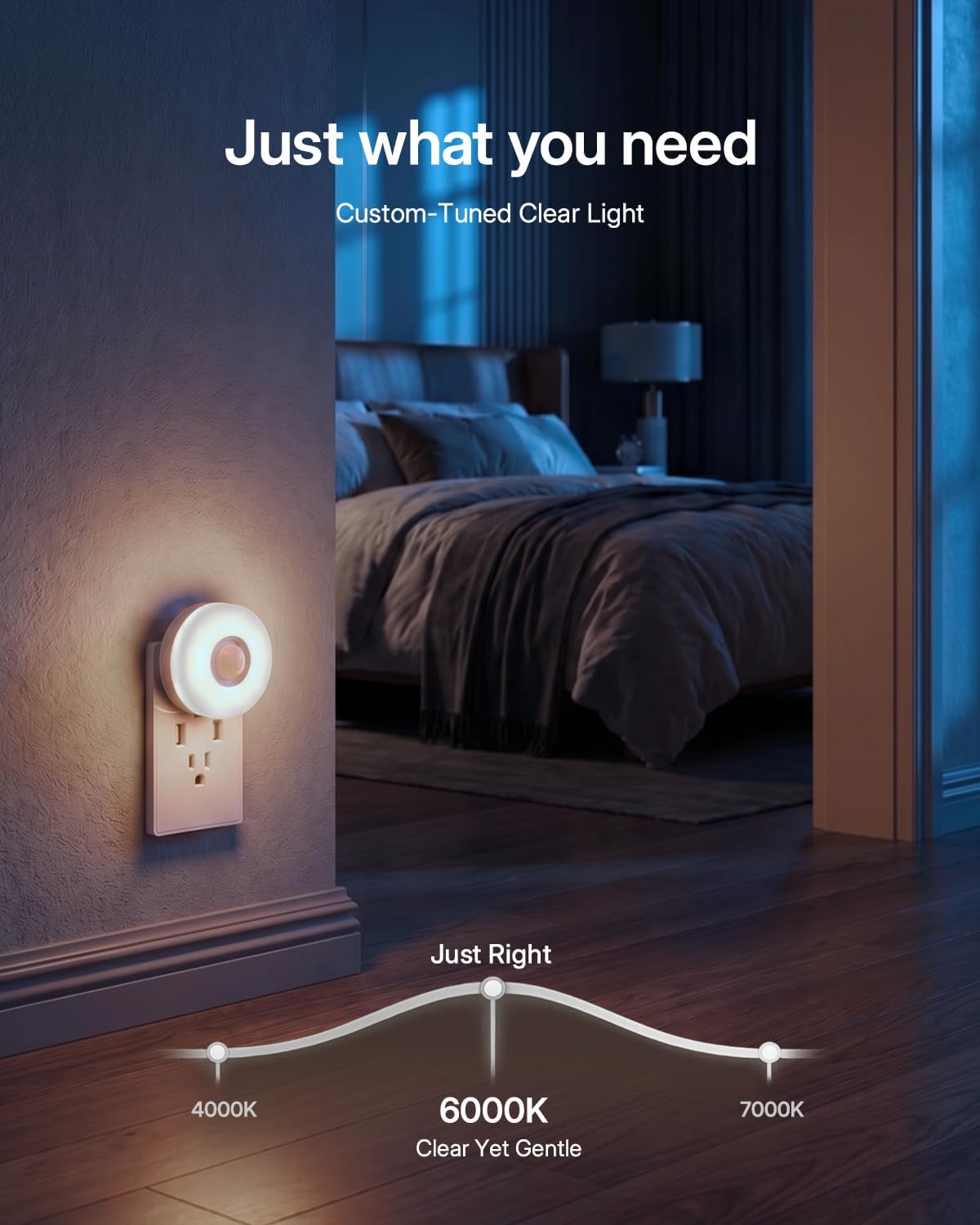YELKO Motion Sensor Night Light - Plug-in 6000K Cool White Anti-Glare LED Nightlight, Ultra Bright Cozy Soft Glow Not Dazzling for…