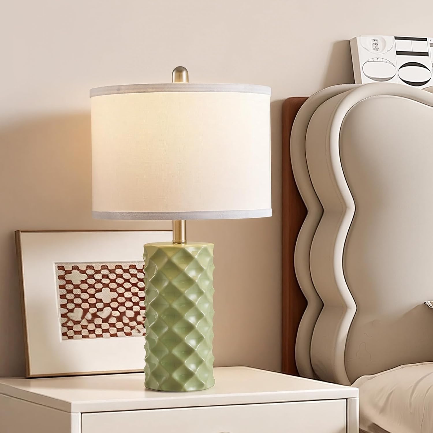 BLHDZJR Vitality Green & Star Diamond Ceramic Table Lamps (Set of 2) - 23" Luxe Modern Bedside Lamps for Nightstand, bedrooms, Living…
