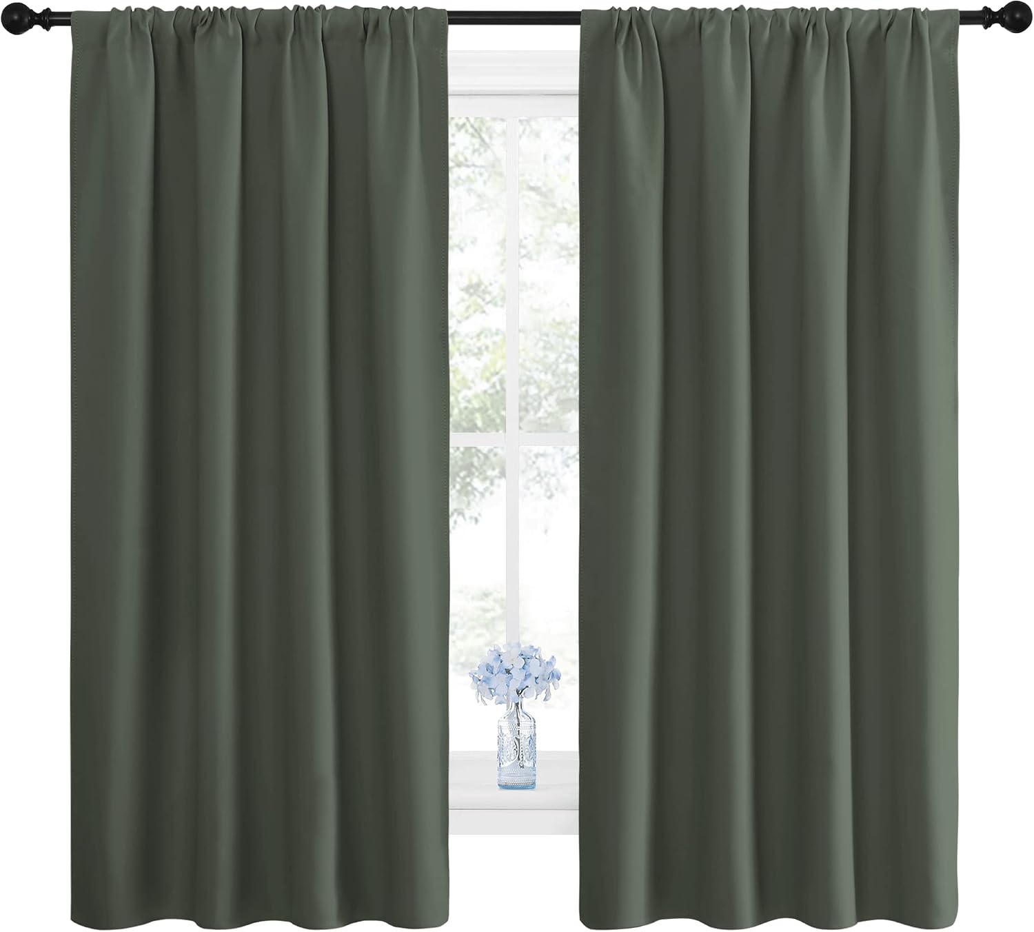NICETOWN Bedroom Curtains Blackout Draperies - All Season Thermal Insulated Solid Rod Pocket Top Blackout Curtains/Drapes for Kid's Room…