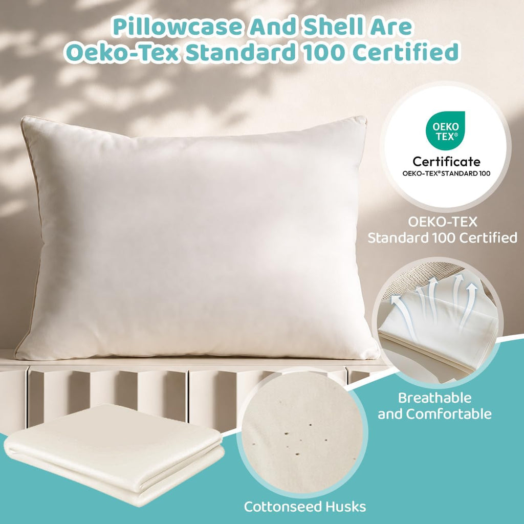 Organic Kids Pillow - 16x22 Toddler Pillow with 100% Organic Cotton Shell, 2 Pack Adjustable Loft Youth Pillow, Machine Washable Organic…