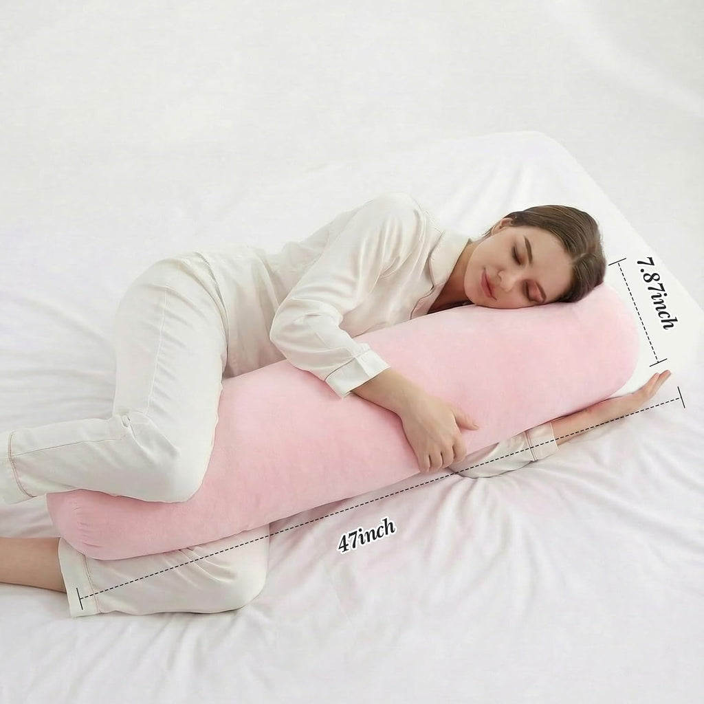 Chunful Body Pink Pillow for Adults 47" x 7.87" Long Lumbar Bolster Pillow with Removable Flannel Cover Pink Round Body Roll Cylinder…