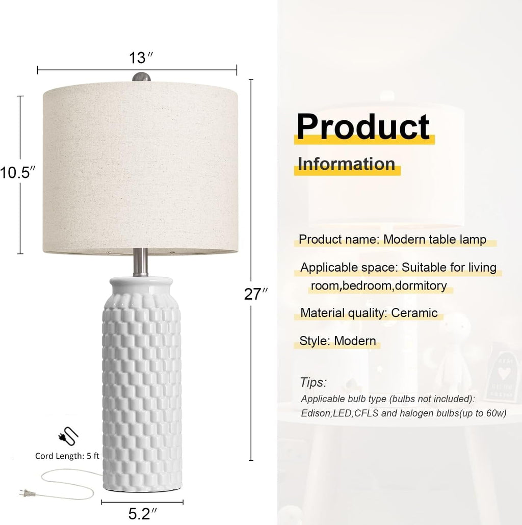 USumkky 27" Ceramic Table Lamps Set of 2 - Modern Farmhouse & Boho Style, Bedside Nightstand Lamps for Bedroom, Living Room End Table…
