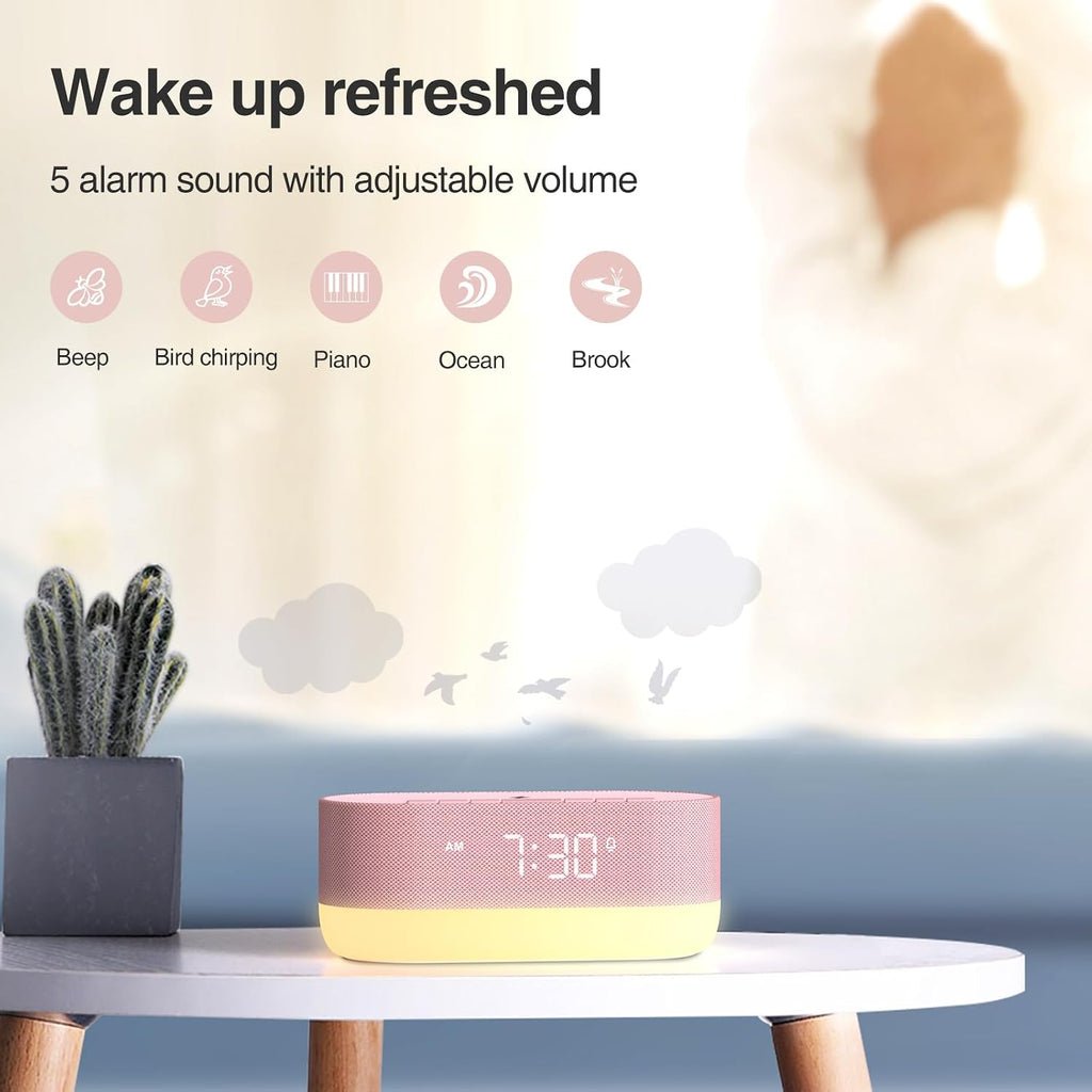HOUSBAY Sound Machine with Alarm Clock for Bedrooms, Dual Speakers, 21 HiFi Sounds, 10W Wireless Charger, Unlimited Sound, Bluetooth, 10…