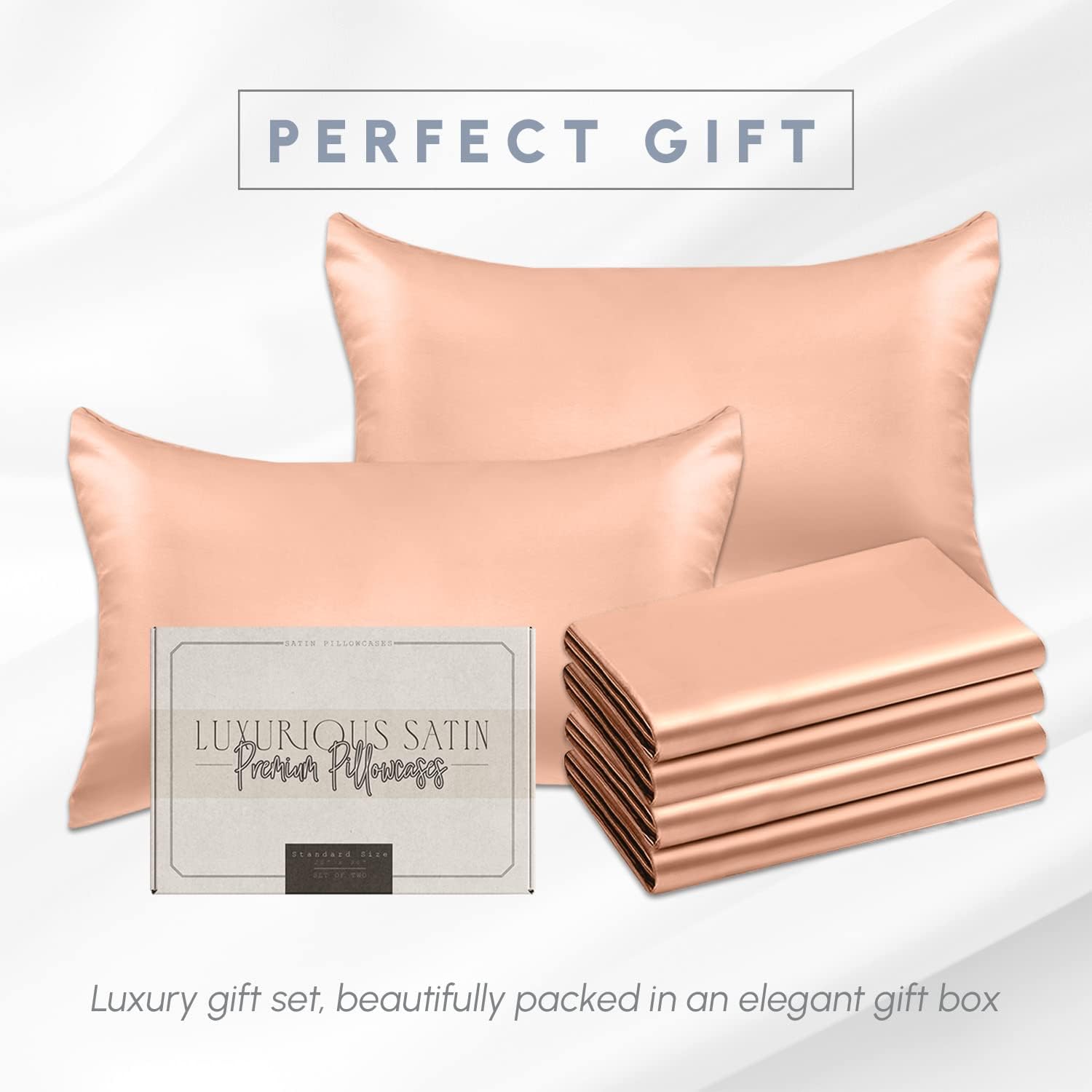 Elegantcomfort Elegant Comfort 6-Pack Silky Smooth Viscose Satin Pillowcase Set with Hidden Zipper Closure, Dusty Rose, Standard/Queen, 20"…