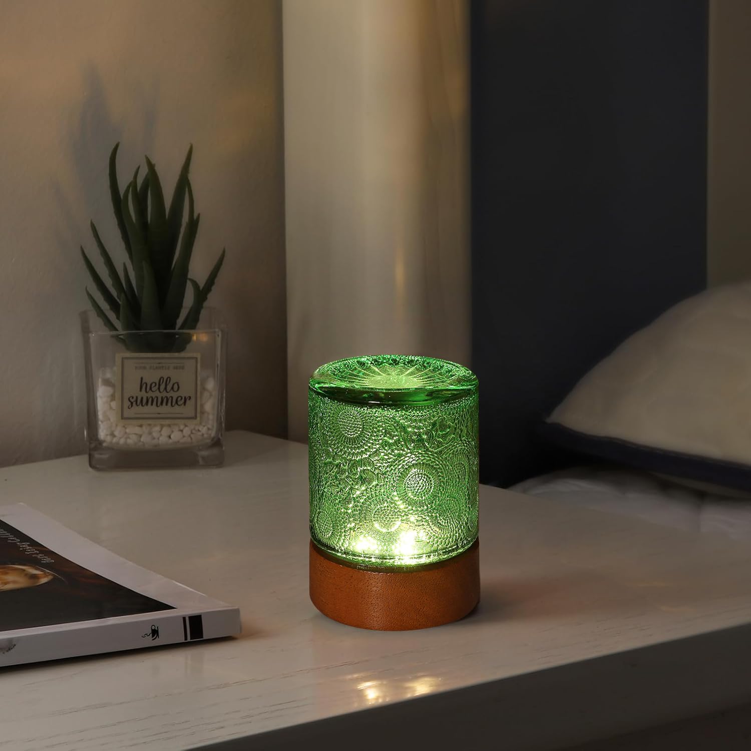 Mini Soft Warm Light Lamp Battery Operated Portable Night Light with Timer, Small Glass Vintage Dim Sleep Nightlights, Battery Powered…