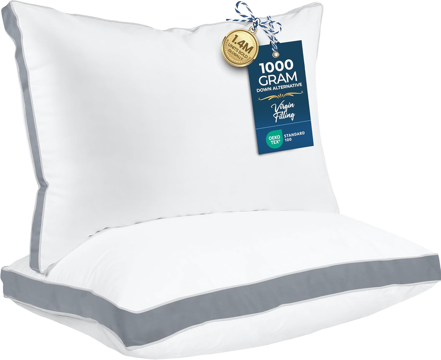 Utopiabedding Utopia Bedding Bed Pillows for Sleeping Queen Size (Grey), Set of 2, Soft & Fluffy Pillow with Down Alternative Filling, Cool…