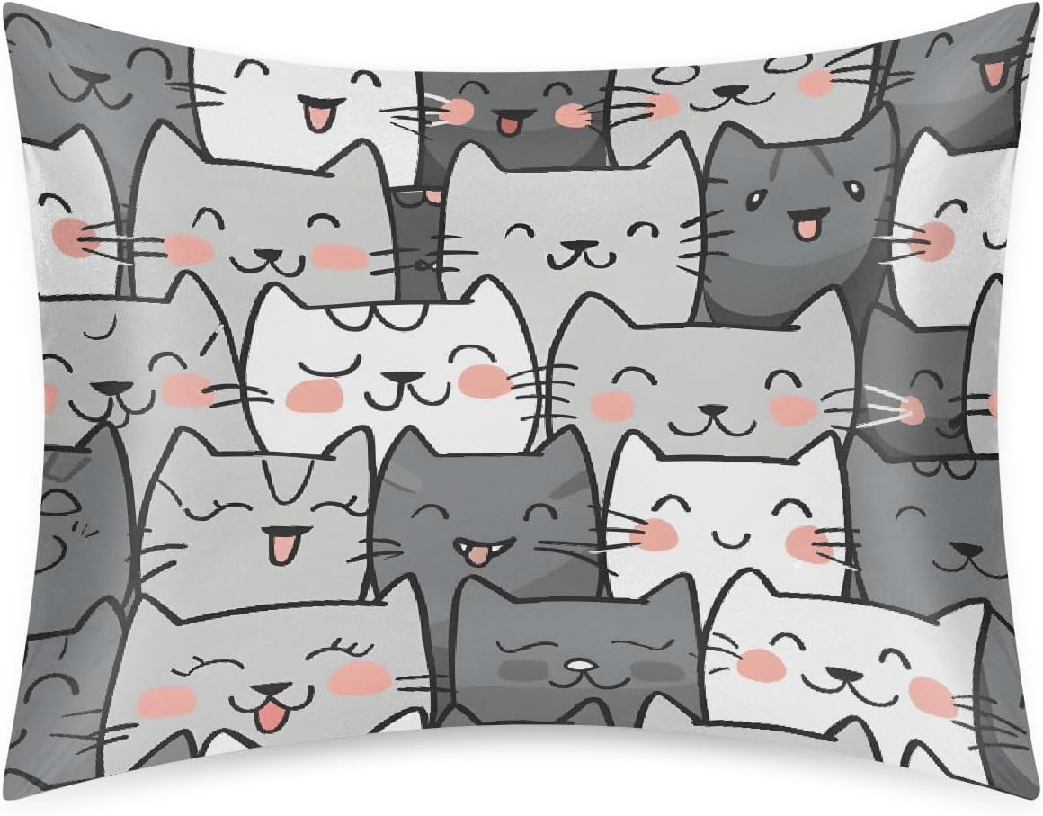 Satin Pillowcase for Hair and Skin Cute Cat Kitten Soft Silk Pillow Case with Envelope Closure Cooling Pillow Cases Slip Standard Size…
