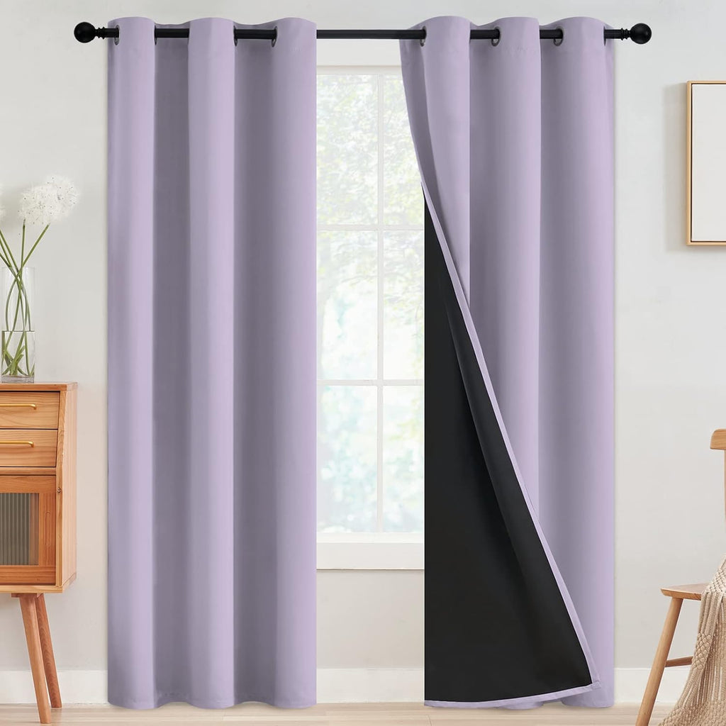 SimpleHome 100% Blackout Curtains for Bedroom, Thermal Insulated Grommet Window Drapes Room Darkening Lilac Curtains for Living Room with Bl…