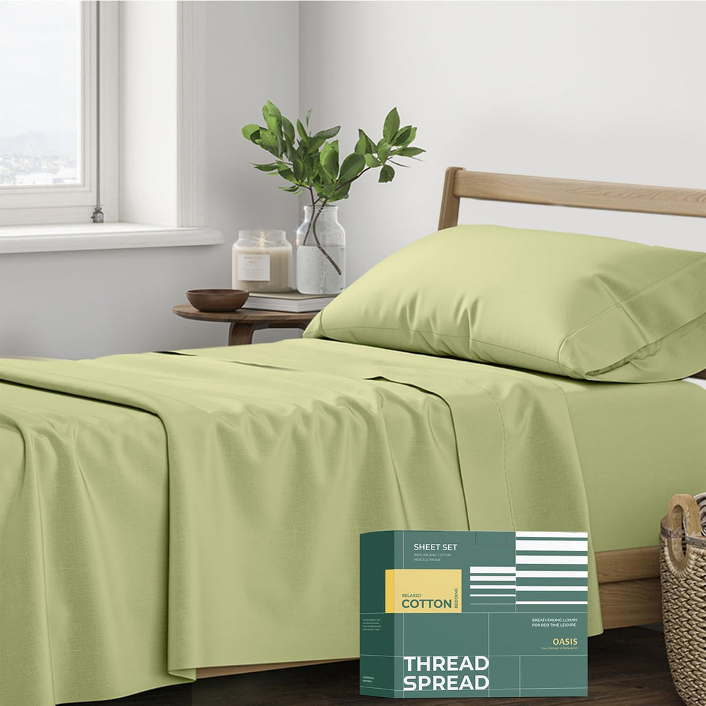 THREAD SPREAD 100% Organic Cotton Sheets Twin XL Size - 3 PC Organic Cotton Twin XL Percale Weave Sheet Set, Soft, Cooling, Crisp &…