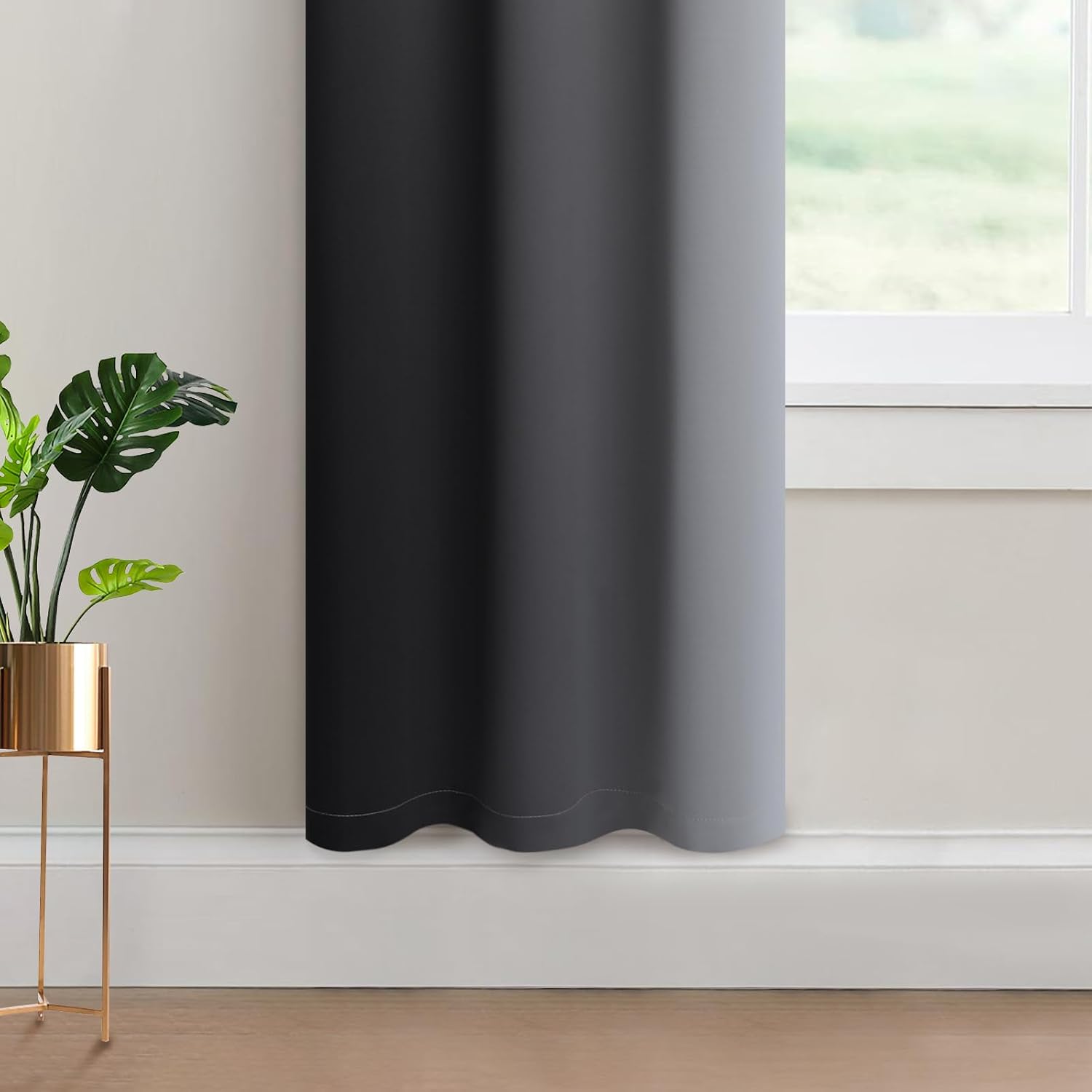Yakamok Light Blocking Ombre Curtains, Greyish White and Black Gradient Color Curtains, Room Darkening Grommet Window Drapes for Bedroom(Bl…