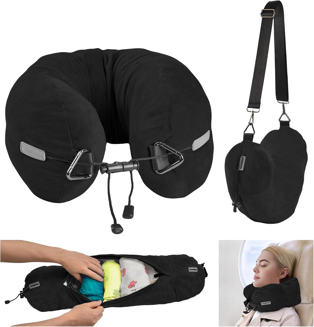 DreamShore Travel Pillow for Extra Luggage:Stuffable Neck Pillow with Adjustable Neck Size|Fits 3+ Days of Travel…