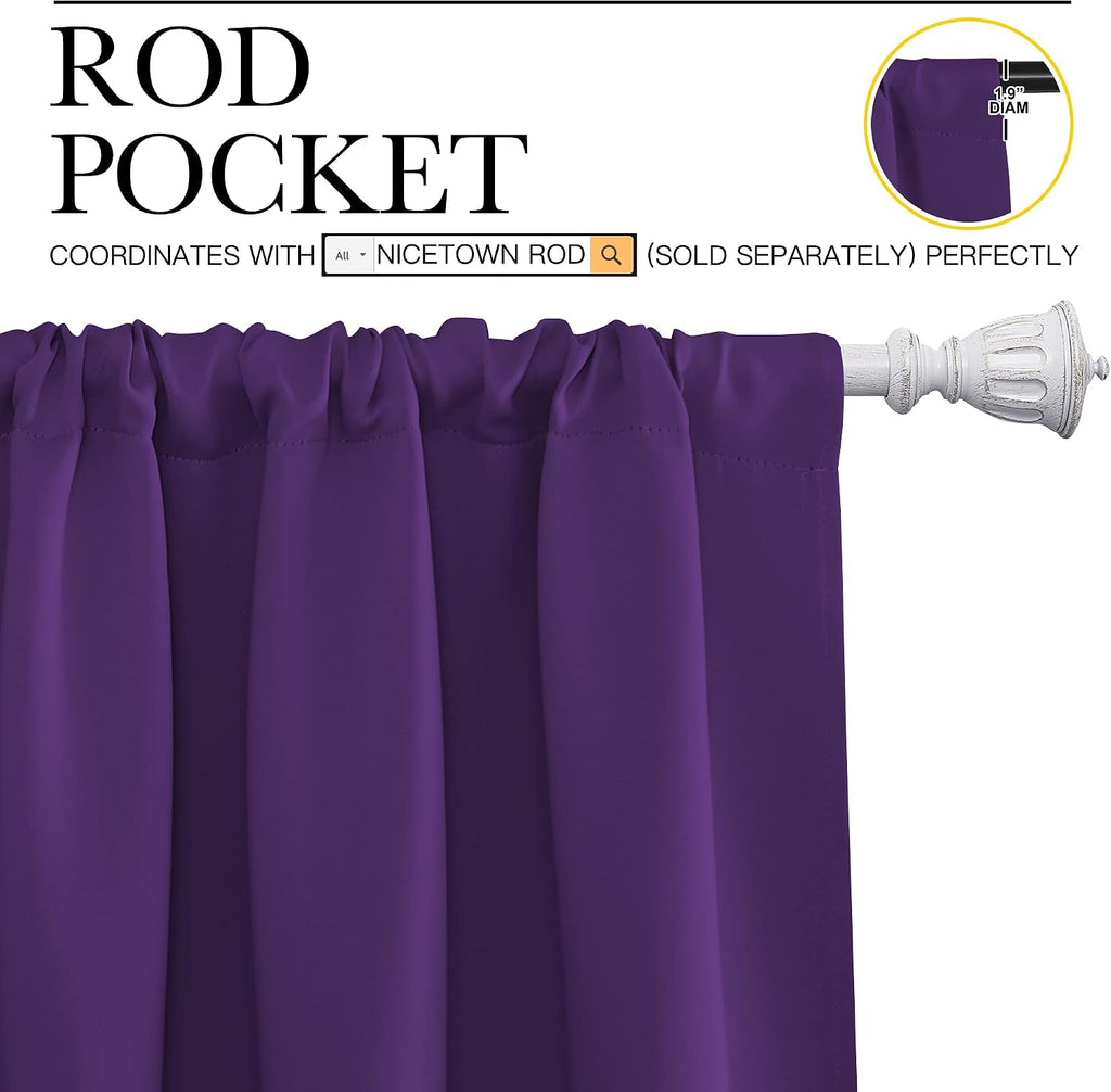 NICETOWN Kitchen Curtains Blackout Drapes & Curtains, Energy Smart Window Treatment Curtain Panels for Bedroom (Royal Purple, 34 in x 45…