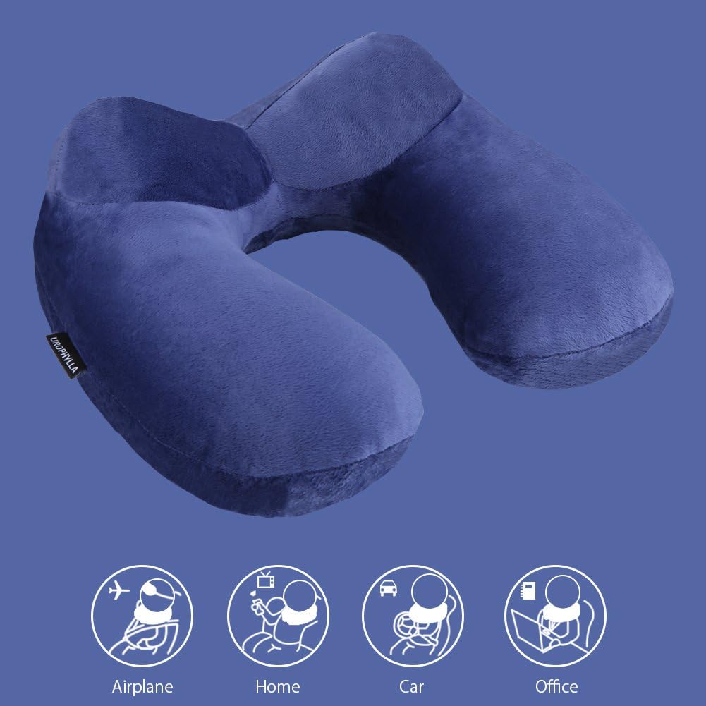 Inflatable Travel Pillow for Airplane, Soft Velvet Inflatable Travel Neck Pillow for Airplanes, Train, Car, Home and Office with Packsack…