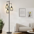 Dimmable Floor Lamp, 3 x 800LM LED Edison Bulbs Included, Farmhouse Industrial Floor Lamp Standing Tree Lamp with Elegant Teardrop Cage…