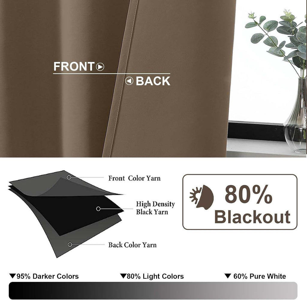 Gwine Brown Blackout Curtains for Bedroom 84 inches Long 2 Panels Set, Solid Noise Reducing Thermal Insulated Blackout Curtains for…