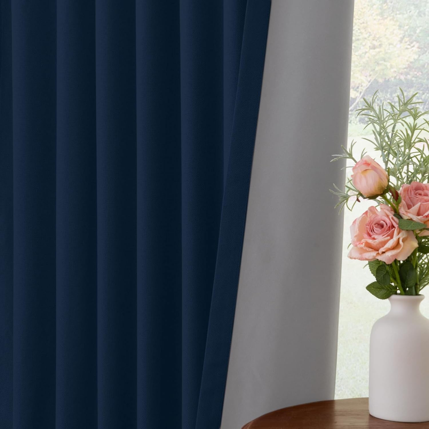 INOVADAY 100% Blackout Curtains for Bedroom, Black Out Curtains 84 Inch Long, Clip Rings Linen Blackout Drapes, Thermal Insulated Room…