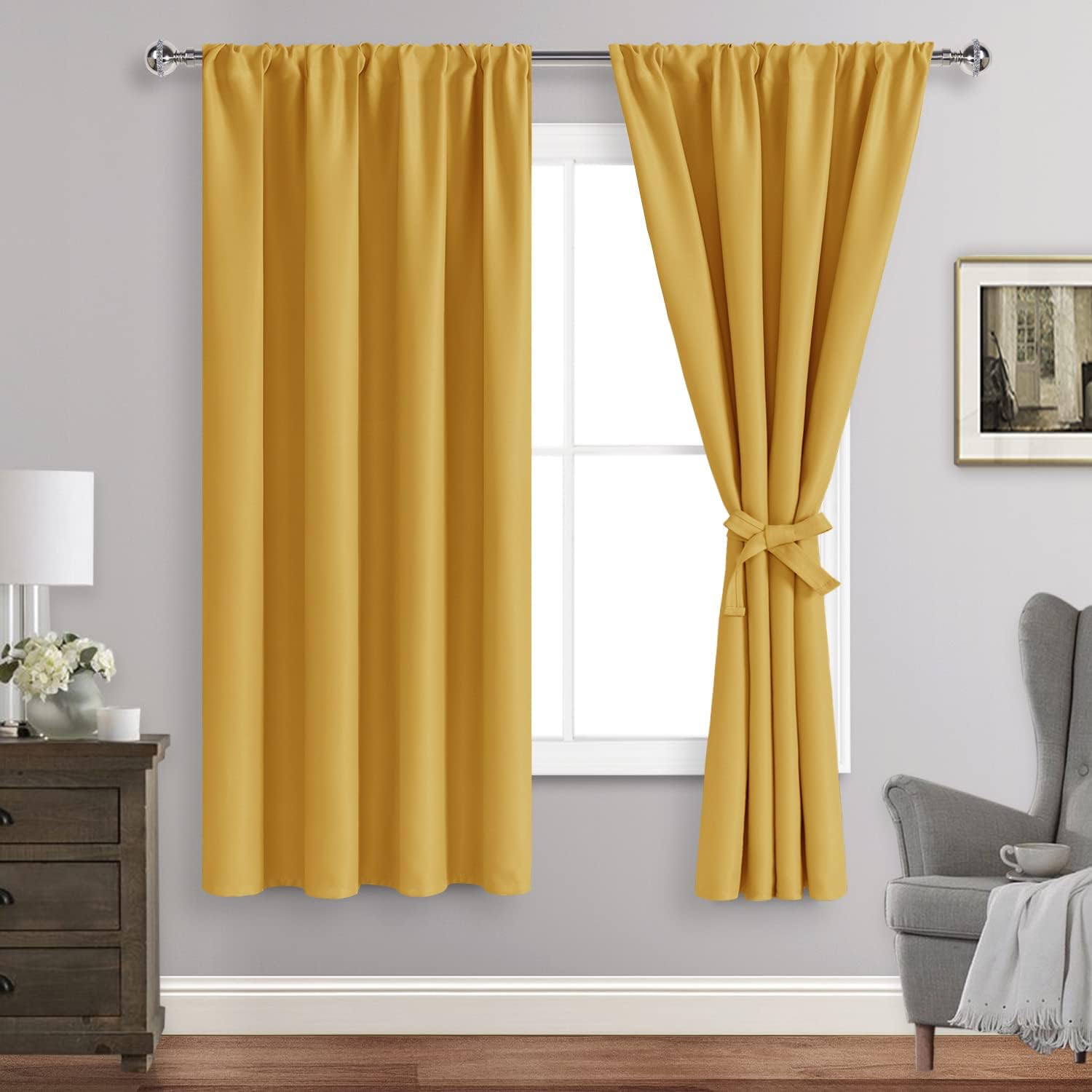 Jiuzhen Blackout Curtains for Bedroom/Living Room - Thermal Insulated Light Blocking Curtains, Rod Pocket Curtains with Tiebacks, Room Dark…