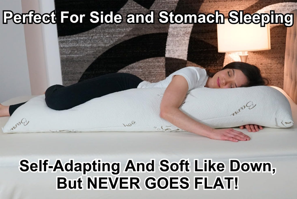 RelaxHomeLife Ultra-Luxury Full Size Body Pillow All USA Shredded Memory Foam & Cool-Vent Viscose of Bamboo Cover | Long Cuddle Size for Pr…