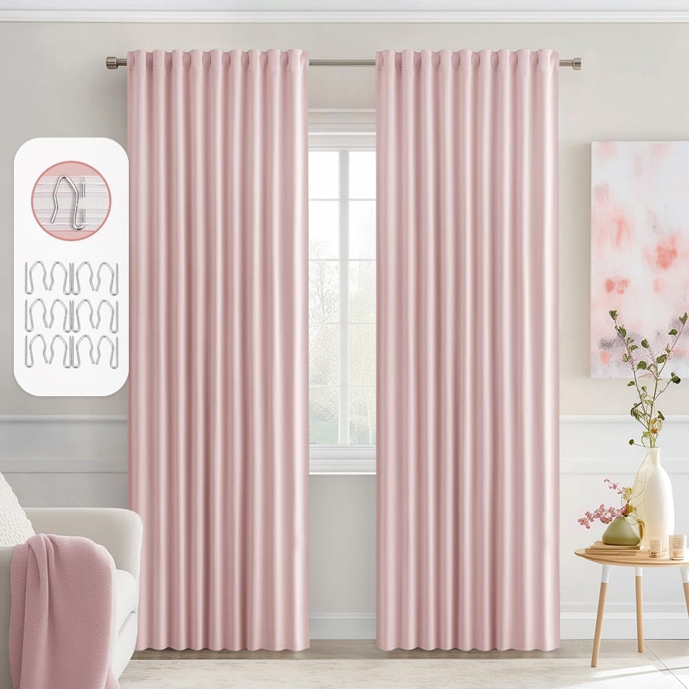 Miulee Baby Pink Back Tab Blackout Curtains 84 Inch Length 2 Panels Set for Living Room Bedroom Privacy, Rod Pocket/Pinch Pleated Thermal I…