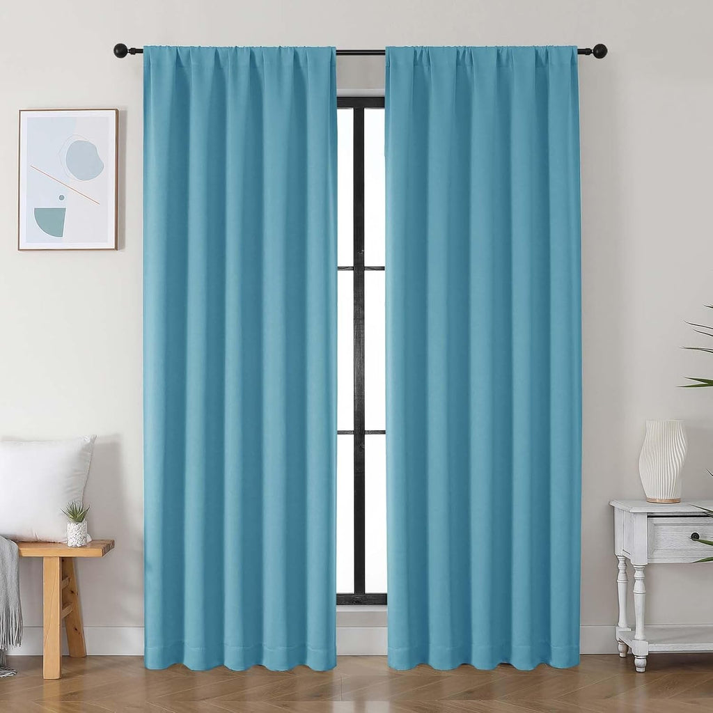 Simplebrand Ava Turquoise Blackout Curtains for Bedroom 84 Inch Length 2 Panels Set, Solid Thermal Insulated Privacy Nursery Window Treatme…