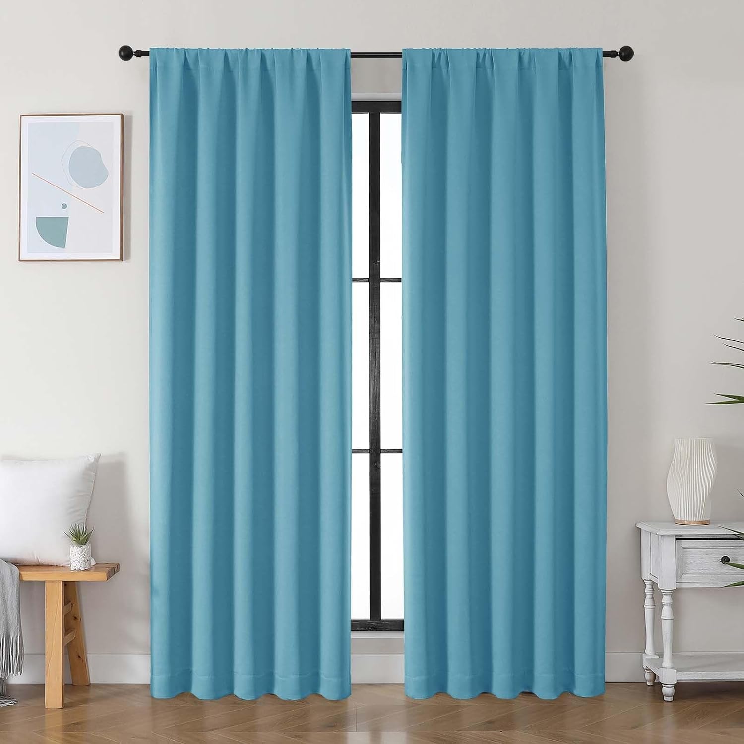Simplebrand Ava Turquoise Blackout Curtains for Bedroom 84 Inch Length 2 Panels Set, Solid Thermal Insulated Privacy Nursery Window Treatme…