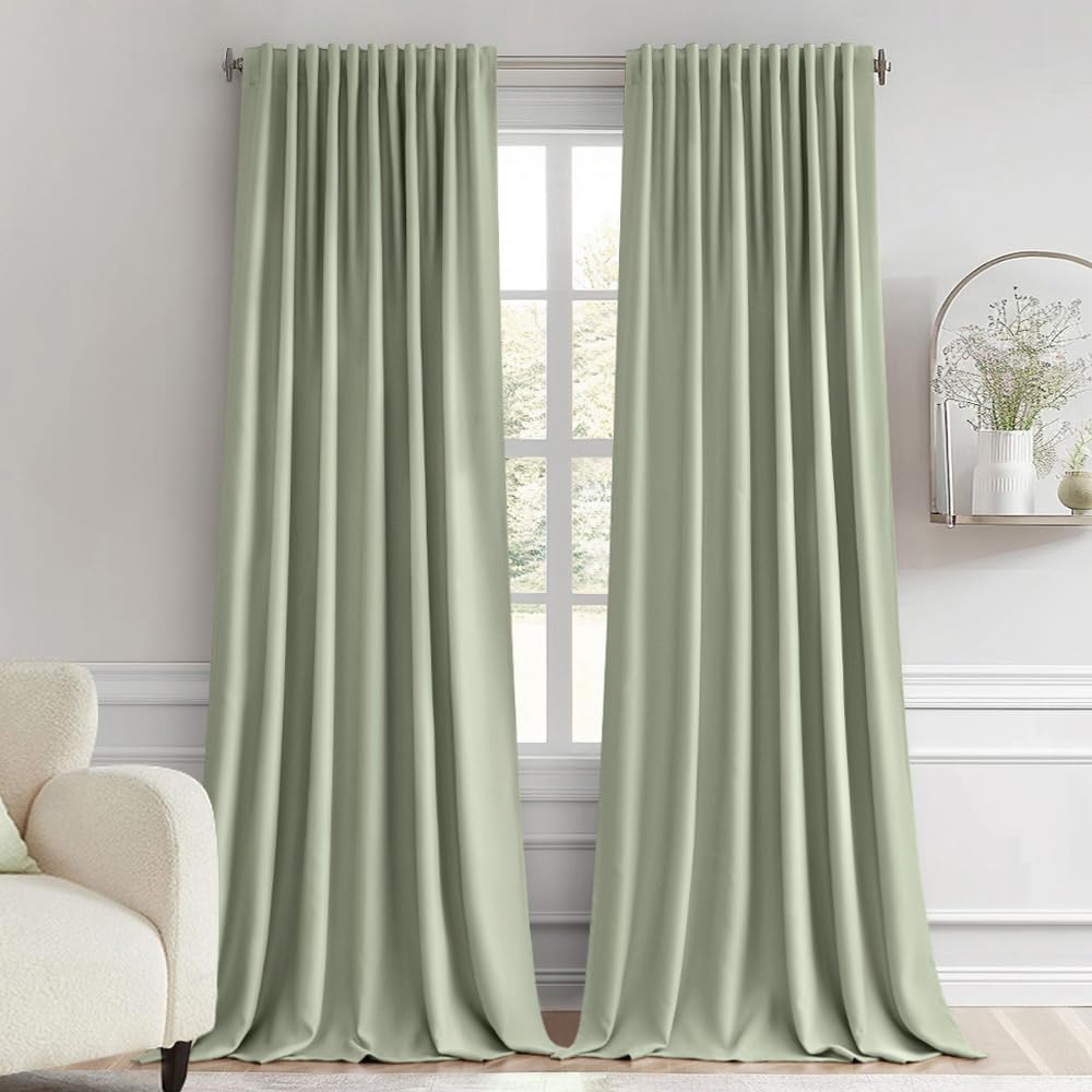 Miulee Sage Green Back Tab Blackout Curtains 96 Inch Length 2 Panels Set for Living Room Bedroom Privacy, Rod Pocket/Pinch Pleated Thermal…