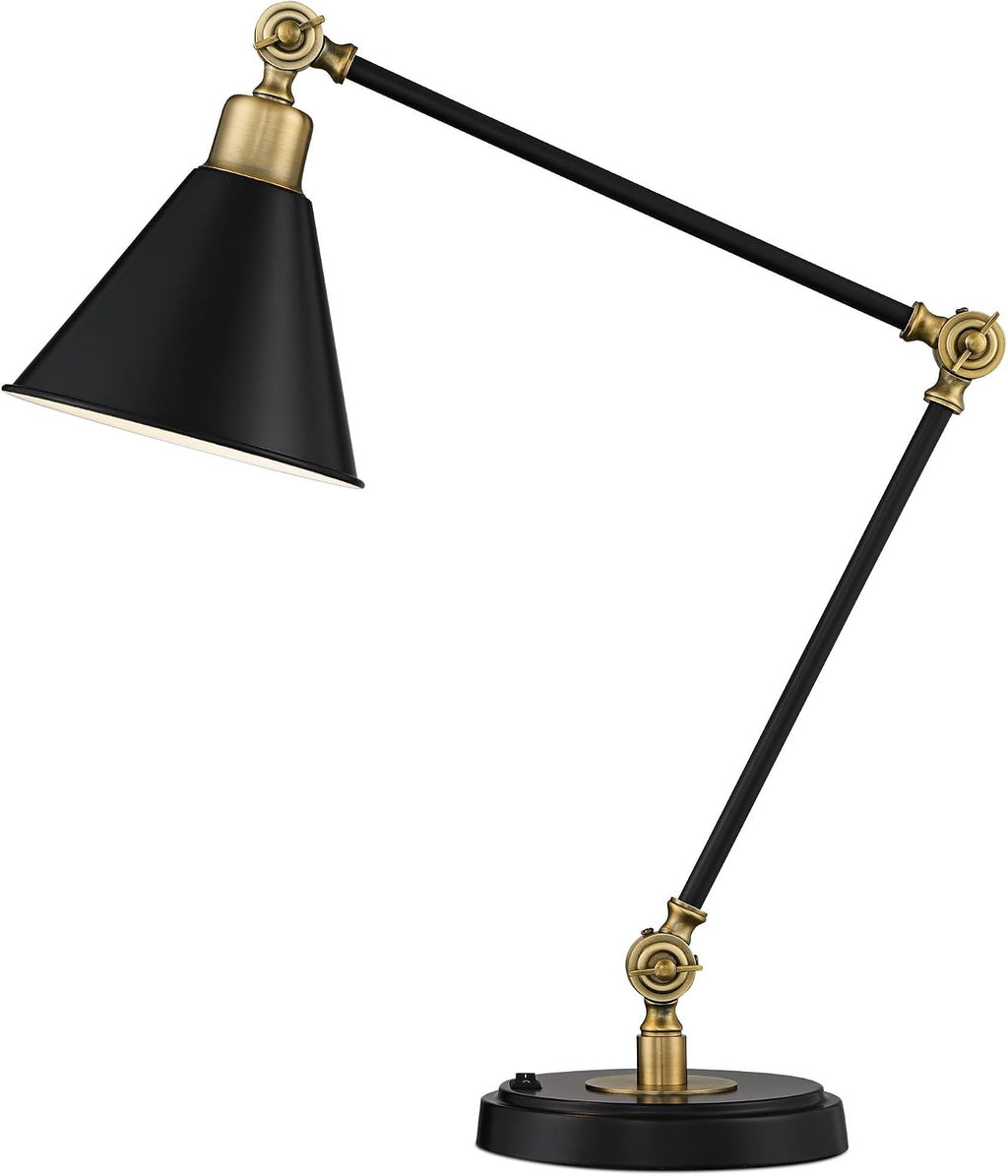 360 Lighting Wray 26 3/4" High Modern Adjustable Desk Lamp with USB Charging Ports A+C Painted Black Brass Metal Cone Shade for Living…