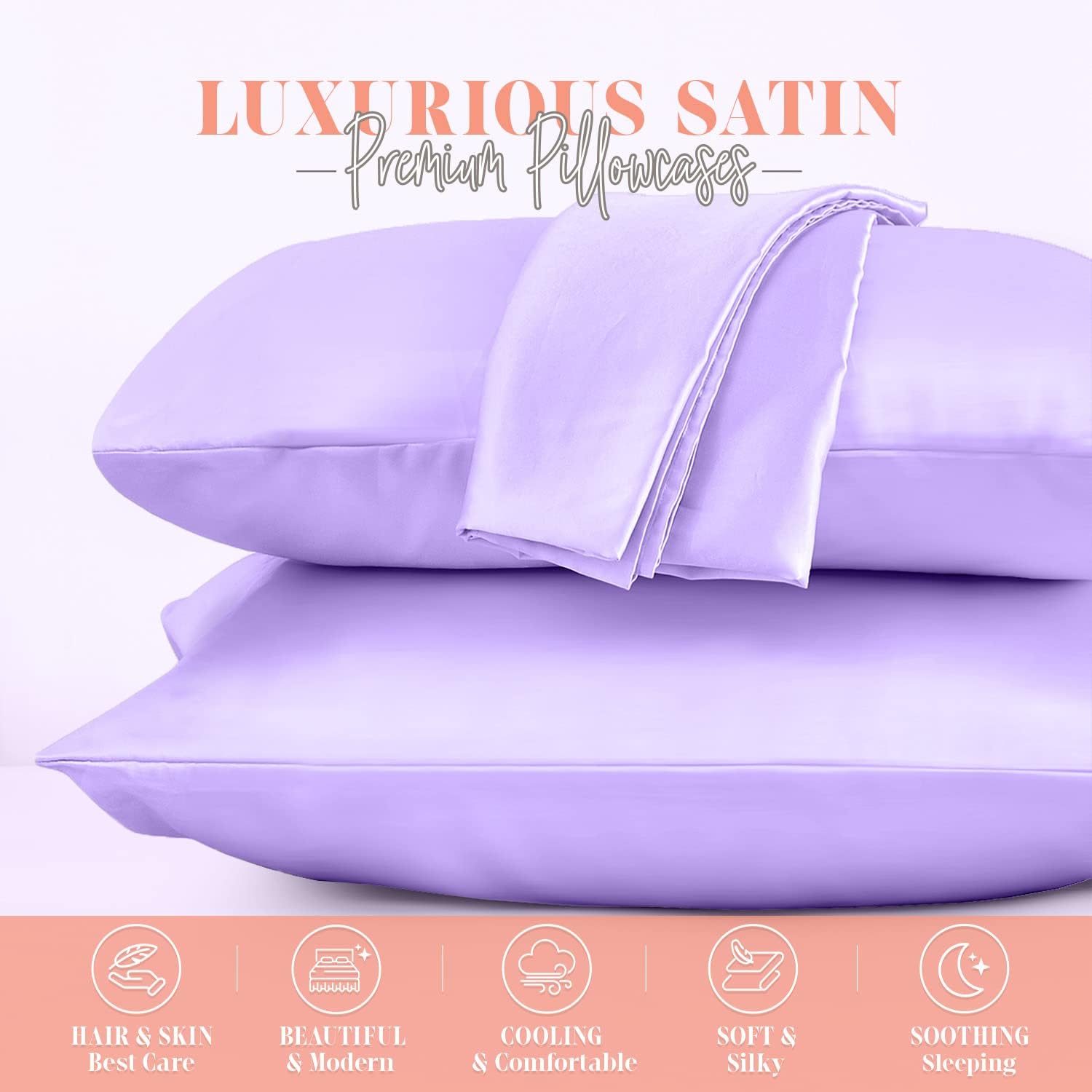 Elegantcomfort Elegant Comfort Silky and Luxurious 2-Piece Satin Pillowcase Set for Healthier Skin and Hair, Hidden Zipper Closure and Beau…