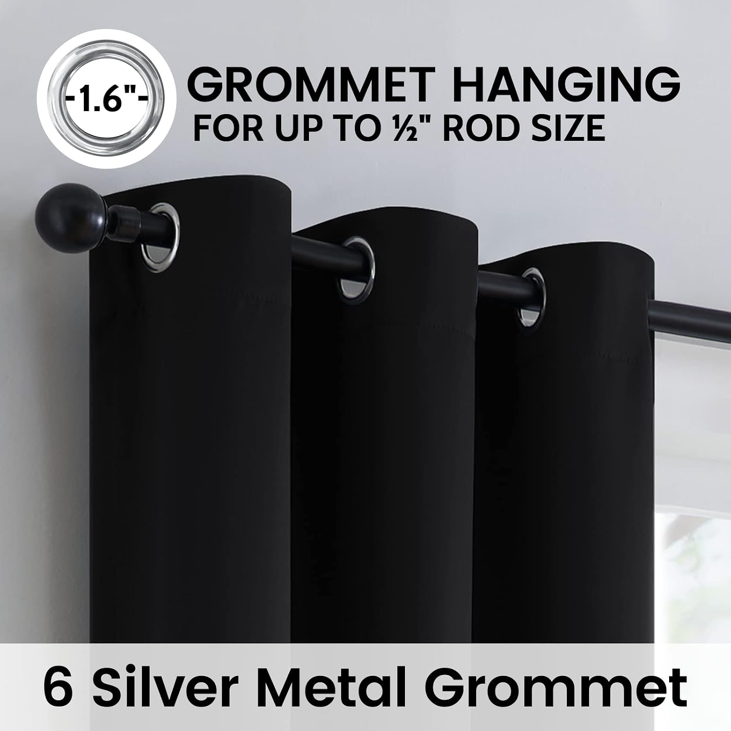 SimpleHome 100% Blackout Curtains for Bedroom, Thermal Insulated Grommet Window Drapes Room Darkening Black Curtains for Living Room with Bl…