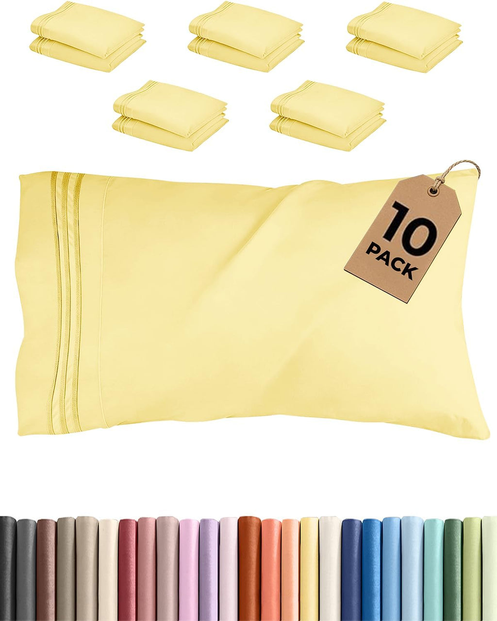 King Pillow Cases Set of 10 - Ultra Soft Hotel Quality Pillowcase Covers - Comfy, Cozy & Wrinkle Free - Shrink, Stain & Fade Resistant…