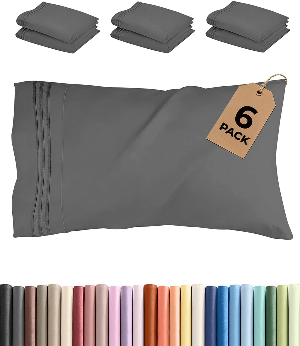 Queen Pillow Cases Set of 6 - Ultra Soft Hotel Quality Pillowcase Covers - Comfy, Cozy & Wrinkle Free - Shrink, Stain & Fade Resistant…