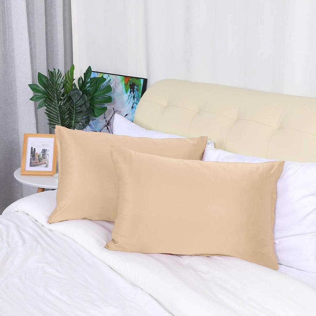 uxcell Standard Satin Pillowcase with Zipper, Super Soft and Luxury, Silky Pillow Cases Covers Set of 2, 21"x27", Champagne