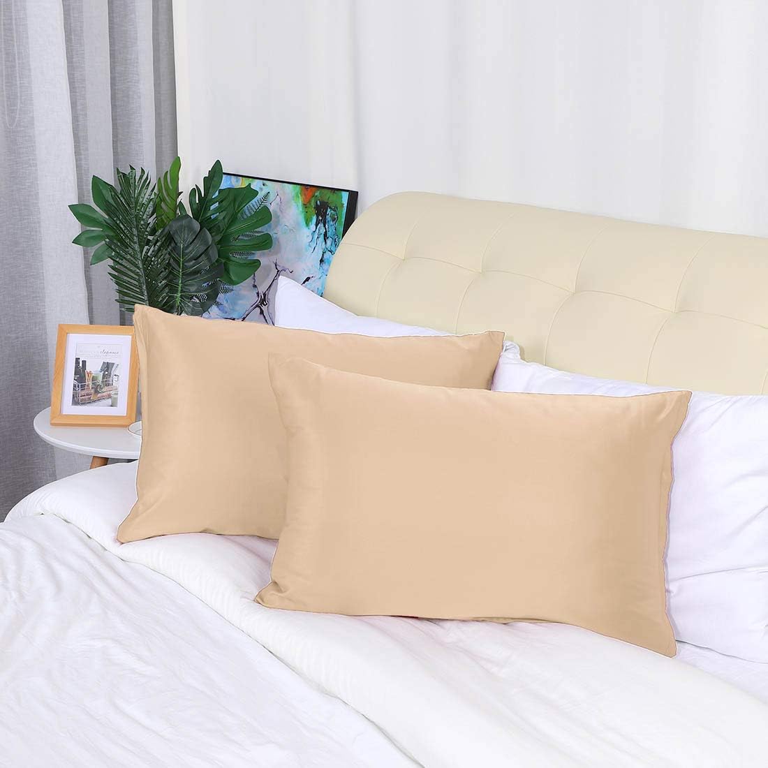 uxcell Standard Satin Pillowcase with Zipper, Super Soft and Luxury, Silky Pillow Cases Covers Set of 2, 21"x27", Champagne