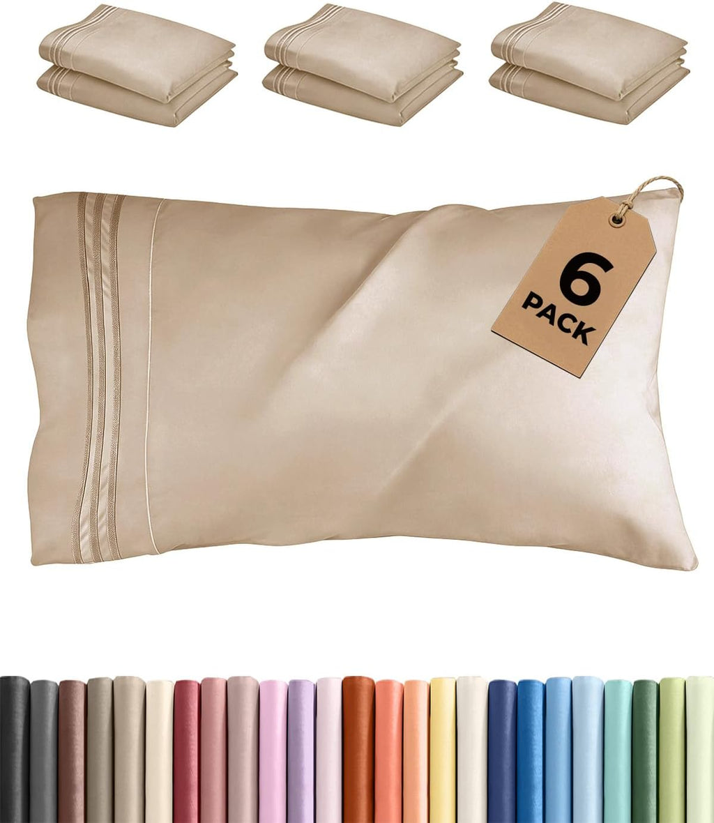 King Standard Pillow Cases Set of 6 - Ultra Soft Hotel Quality Pillowcase Covers - Comfy & Wrinkle Free - Shrink & Fade Resistant…
