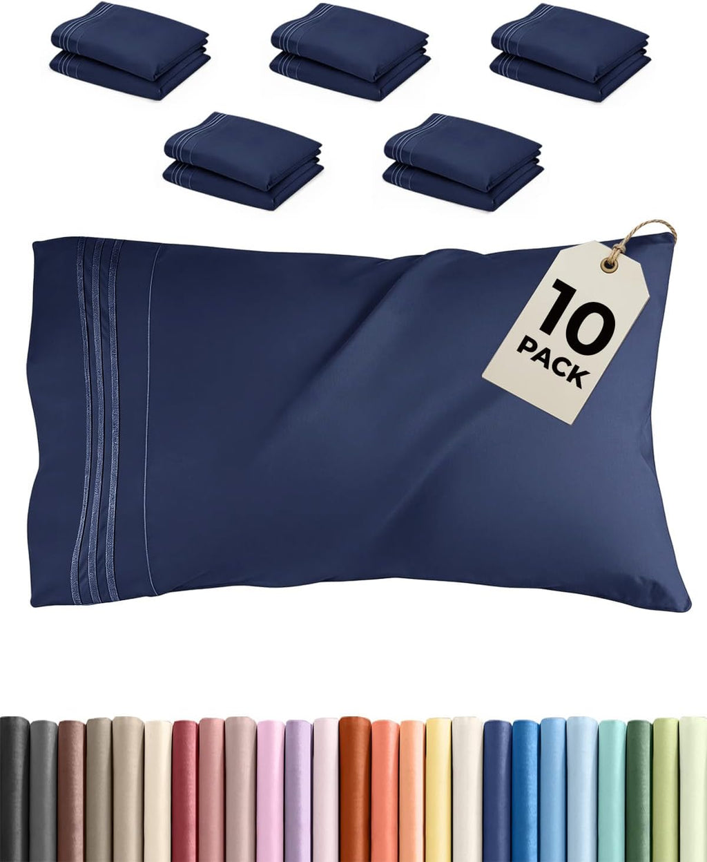 King Pillow Cases Set of 10 - Ultra Soft Hotel Quality Pillowcase Covers - Comfy. Cozy & Wrinkle Free - Shrink, Stain and Fade Resistant…