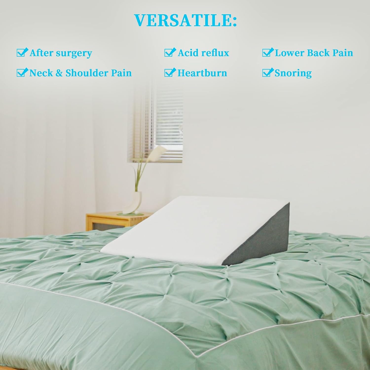 Bed Wedge Pillow for Sleeping, 10" 24" 24" Triangle Pillow Wedge, Cooling Memory Foam Top, Elevated Support Wedge Pillow - Removable…