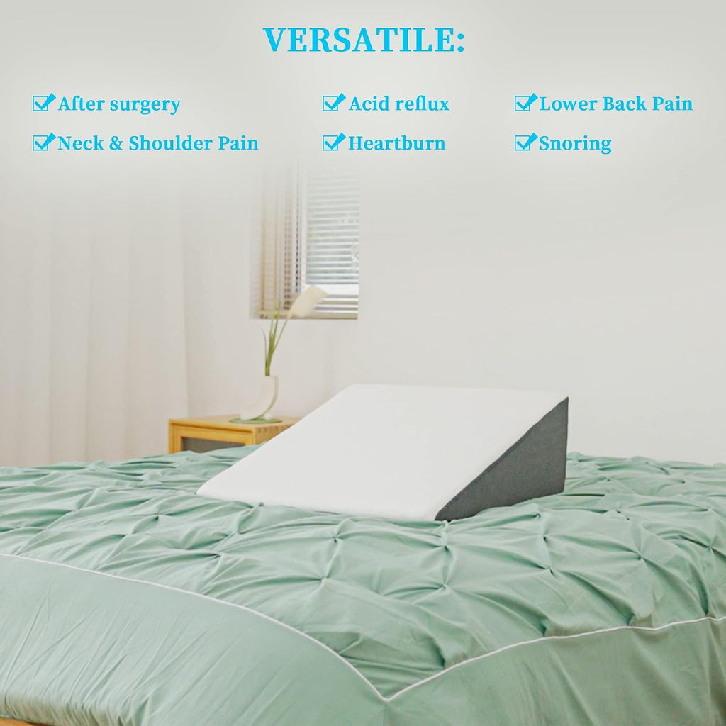 Bed Wedge Pillow for Sleeping, 8" 24" 24" Triangle Pillow Wedge, Cooling Memory Foam Top, Elevated Support Wedge Pillow - Removable…