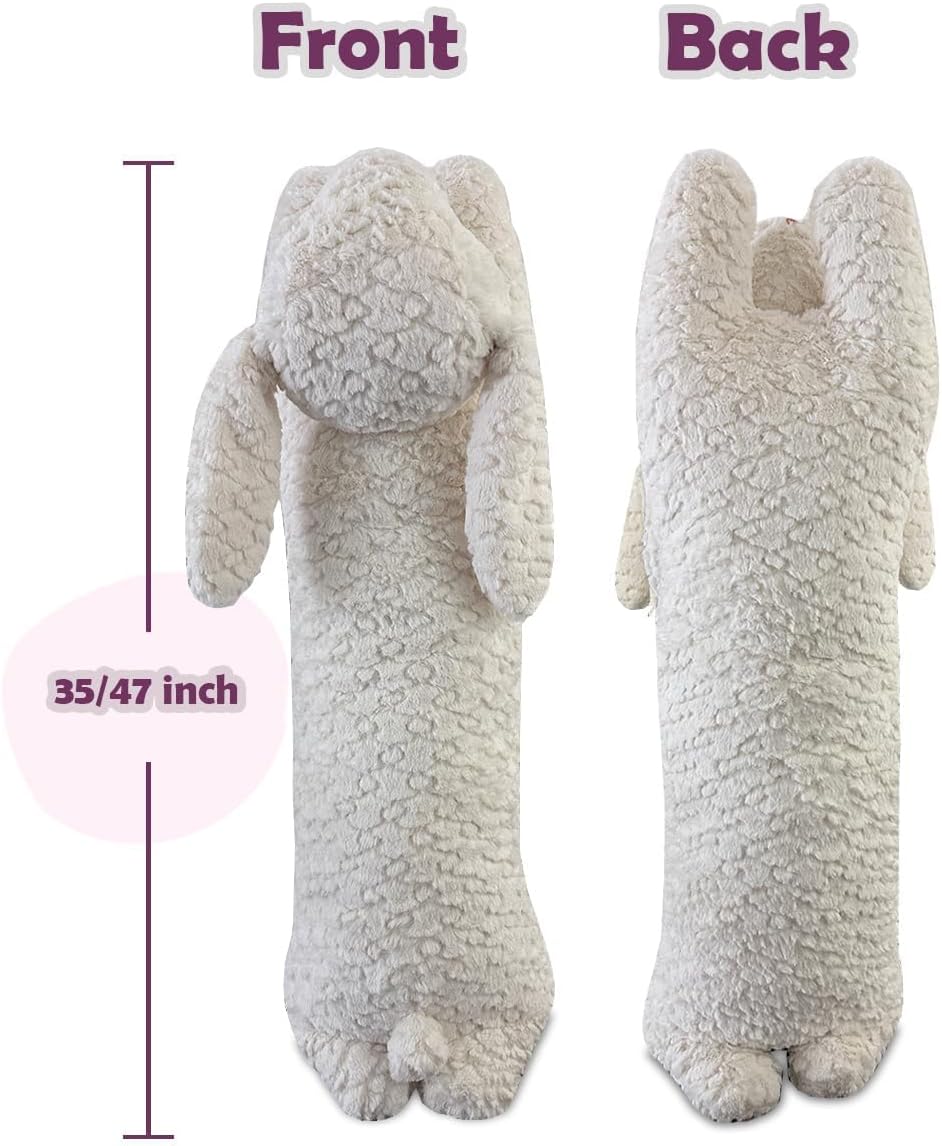 Rabbit Plush Pillow, Rabbit Stuffed Animal, Rabbit Plush Long Body Pillow for Kids Adults (White,35 inch)