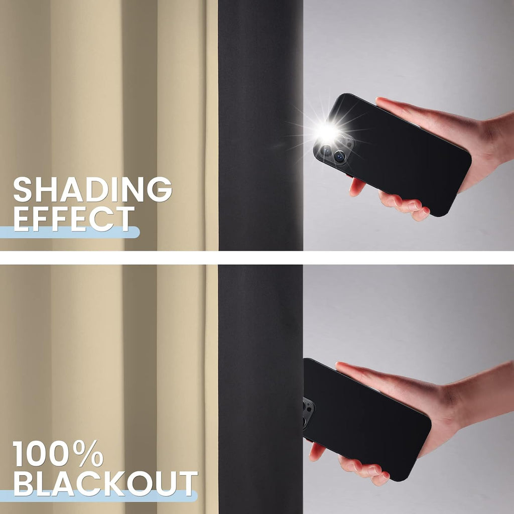 SimpleHome 100% Blackout Curtains for Bedroom, Thermal Insulated Grommet Window Drapes Room Darkening Beige Curtains for Living Room with Bl…