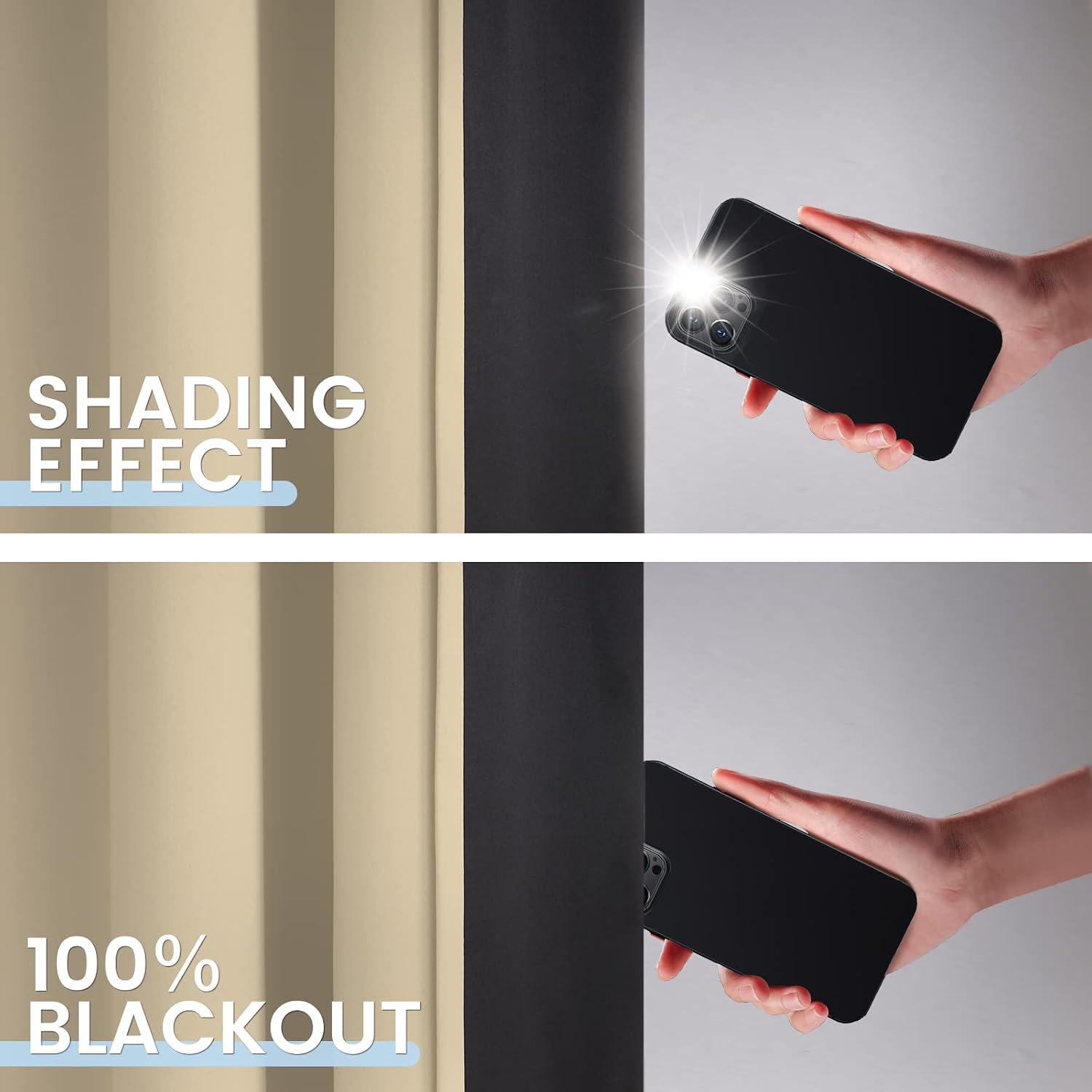 SimpleHome 100% Blackout Curtains for Bedroom, Thermal Insulated Grommet Window Drapes Room Darkening Beige Curtains for Living Room with Bl…