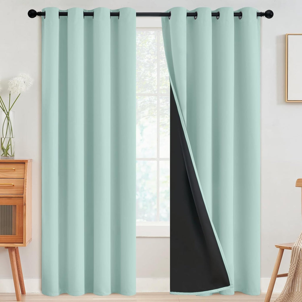 SimpleHome 100% Blackout Curtains for Bedroom, Thermal Insulated Aqua Grommet Window Drapes Room Darkening Curtains for Living Room with Bla…