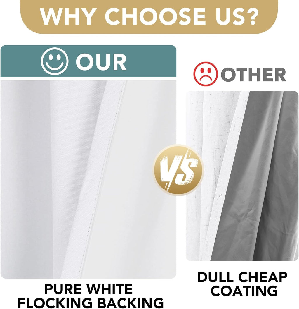 H.VERSAILTEX Pure White Curtains 96 inches Long, 100% Blackout Curtains for Bedroom Thermal Insulated Linen Textured Curtains Living Room…