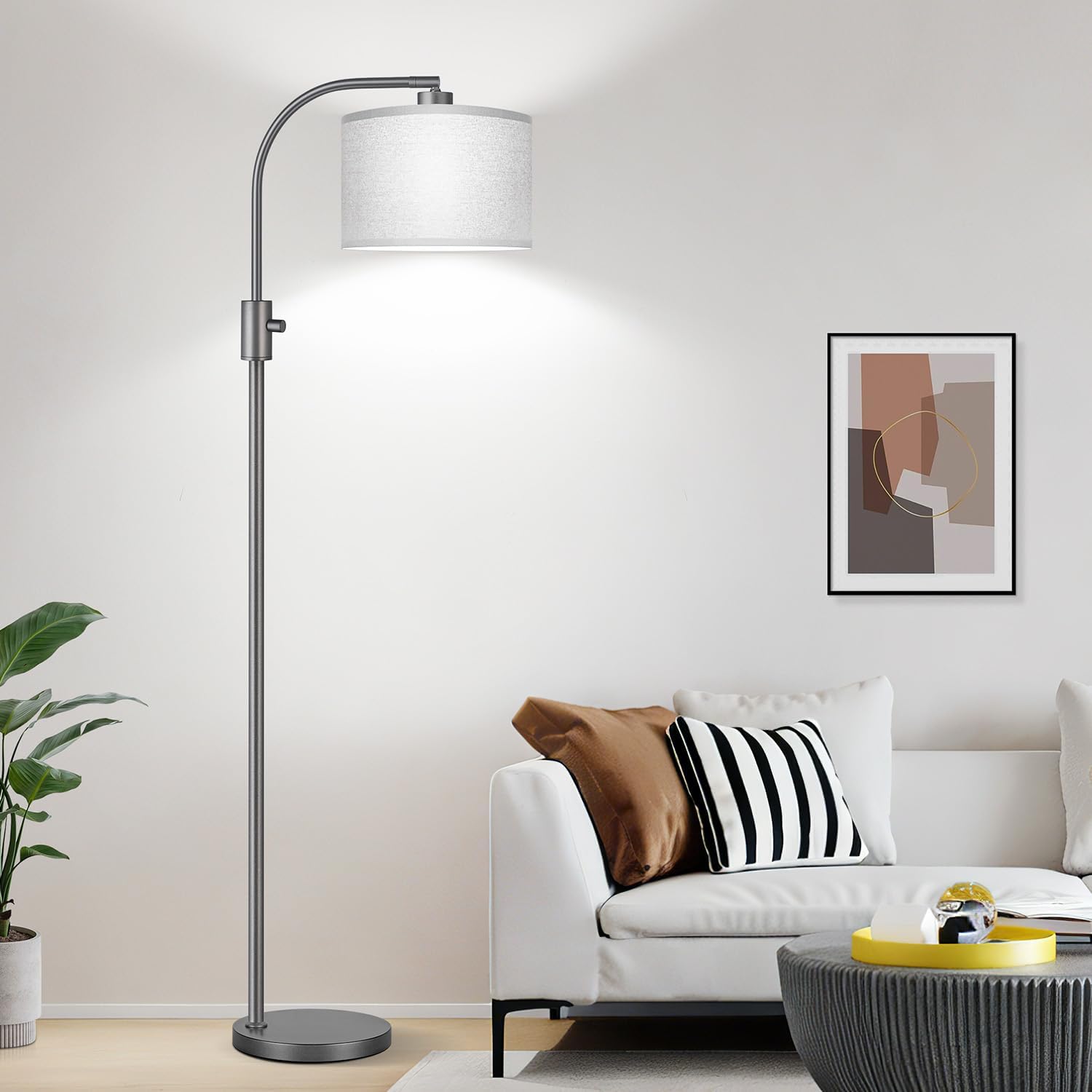 Nintiue Upgraded Modern Arc Dimmable Tall Standing Floor Lamp with Gray Shade, 1200 Lumens LED Bulb Included, for Living & Reading Room…