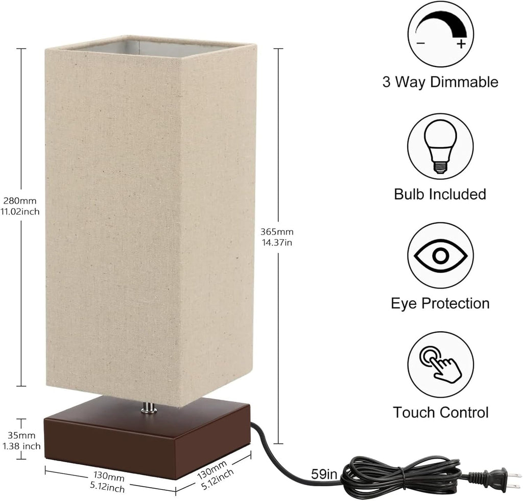 Touch Control Table Lamp Bedside 3 Way Dimmable Touch Desk Lamp Modern Nightstand Lamp with Square Fabric Lamp Shade Simple Night Light…
