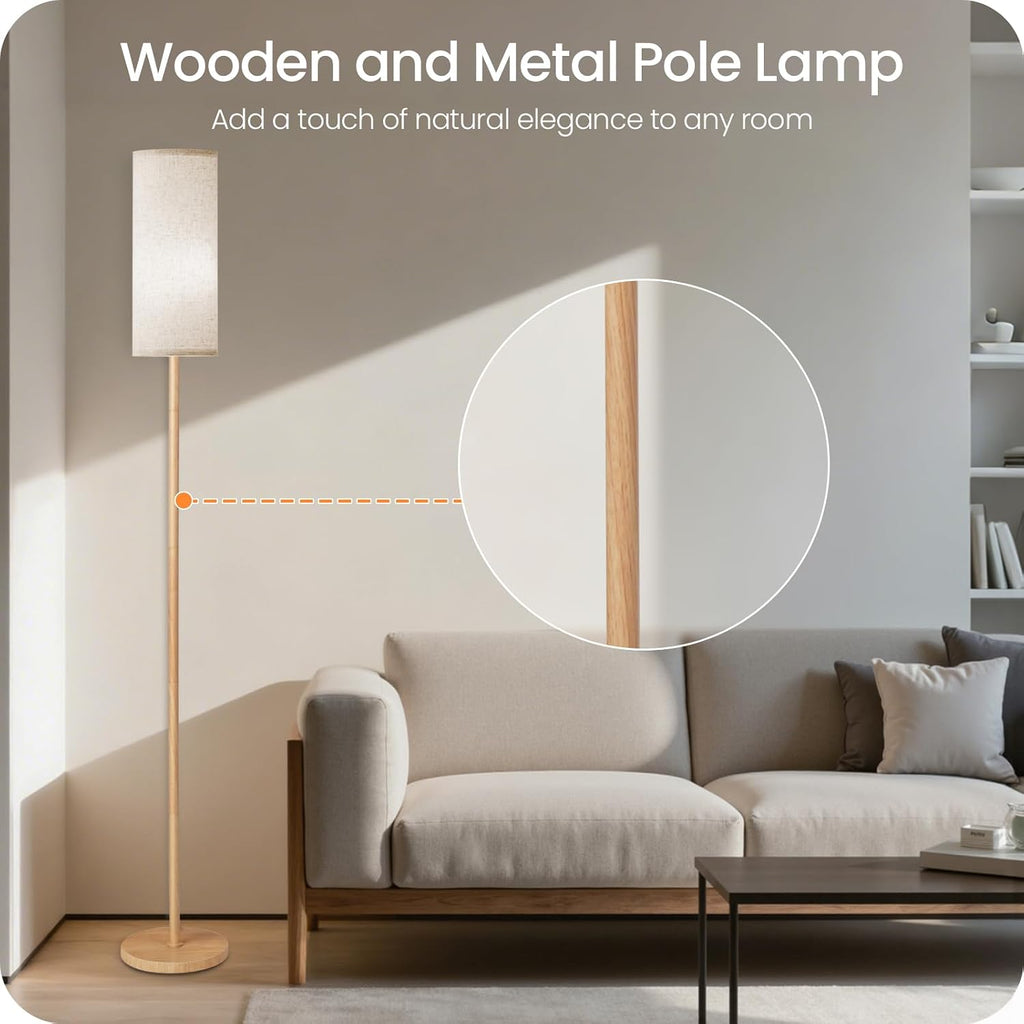 Wooden Textured Pole Lamp, Dimmable Floor Lamps for Living Room with Remote and Foot Switch, 64.4” Standing Tall Lamp, Corner Floor Light…