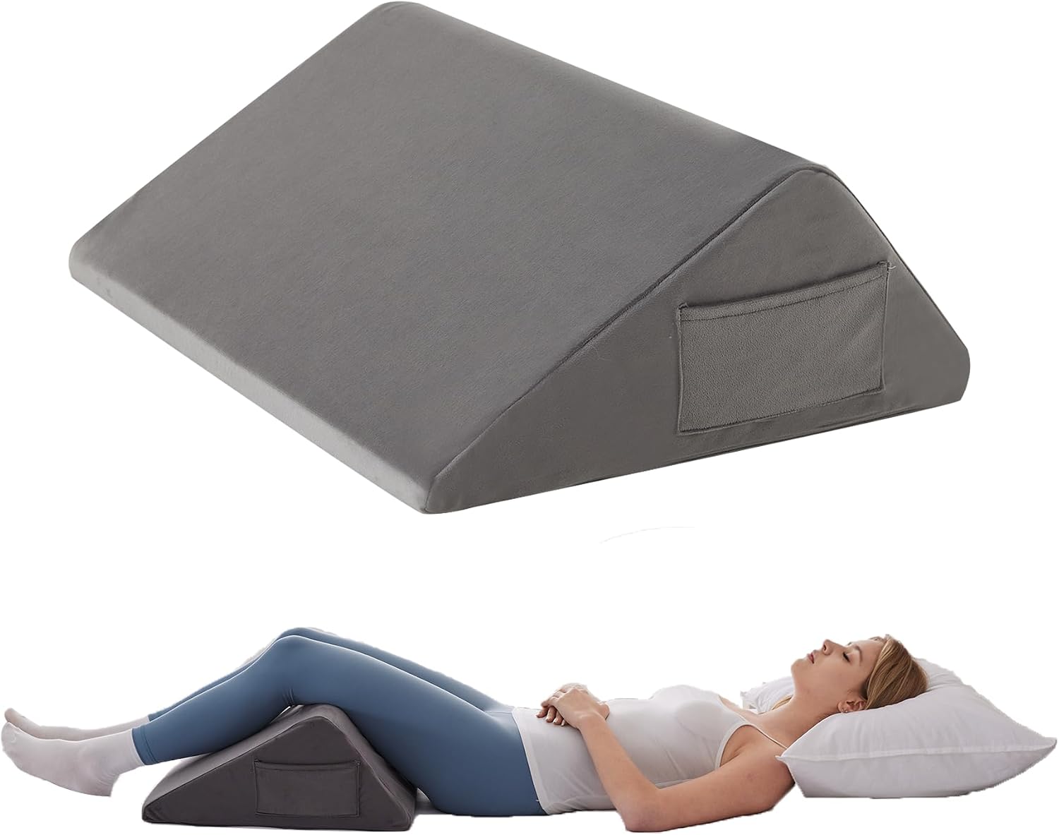 Bedluxe Knee Wedge Pillow, Memory Foam Leg Pillow Bed Wedge for Sleeping, Post Surgery Triangle Pillow for Knee Support, Leg Elevation, Kne…
