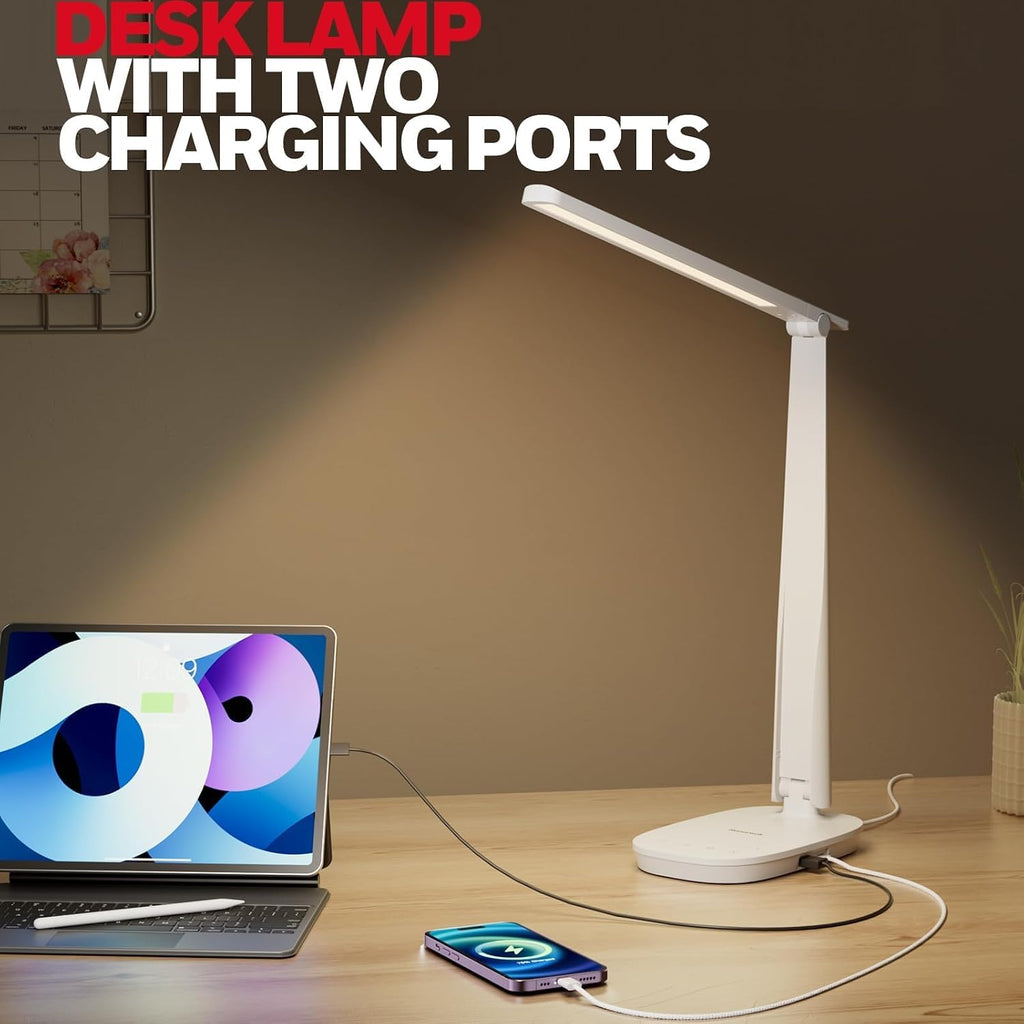 Honeywell HWT-H2 LED Desk Lamp, CRI94 Full Spectrum Eye-Caring Table Light, Foldable Dimmable 4 Color Modes with USB A+C Charging Ports…